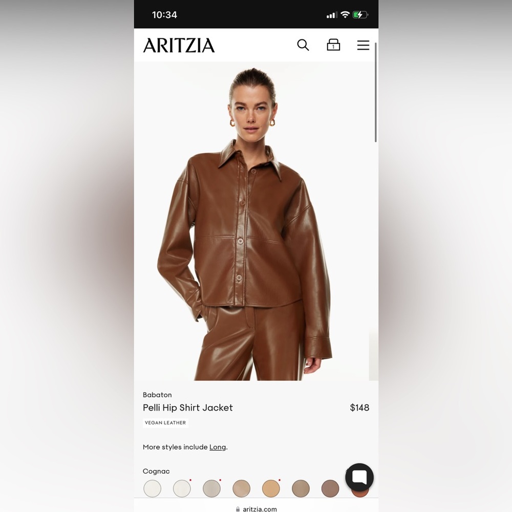 Aritzia Babaton Pelli Hip Shirt Jacket - Vegan Leather